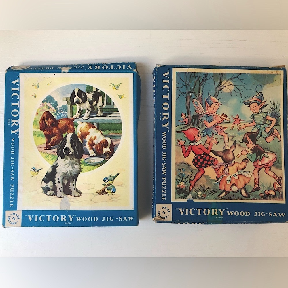 Vintage Victory 1950’s Wood Piece Jig-Saw Two Puzzle Set
